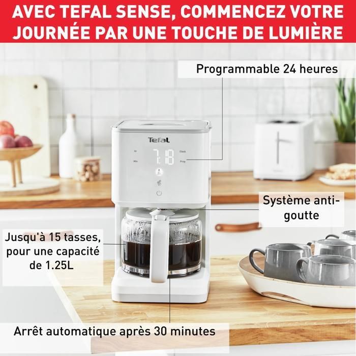 TEFAL SENSE programmeerbaar filterkoffiezetapparaat, wit, 15 kopjes, 1,25 liter CM693110
