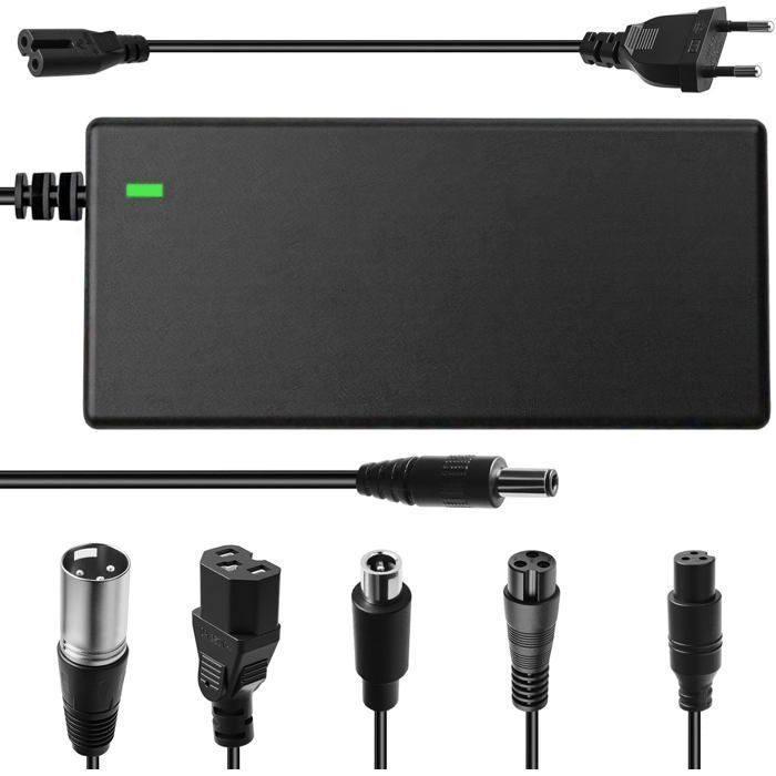 Chargeur pour trottinette électrique et hoverboard 42V 2A, 6 connecteurs inclus (DC5.5x2.1/DC5.5x2.5/8mm 3 broches/12mm 3 broches),