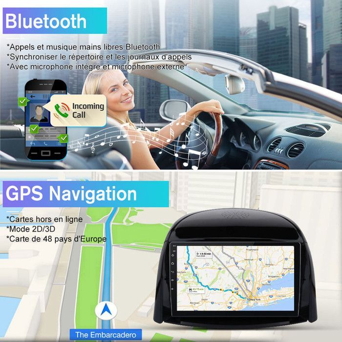 AWESAFE Autoradio Android 13 pour 208/2008 (2Go+32Go) 9'' Écran Carplay Android Auto GPS Bluetooth WiFi FM RDS SWC