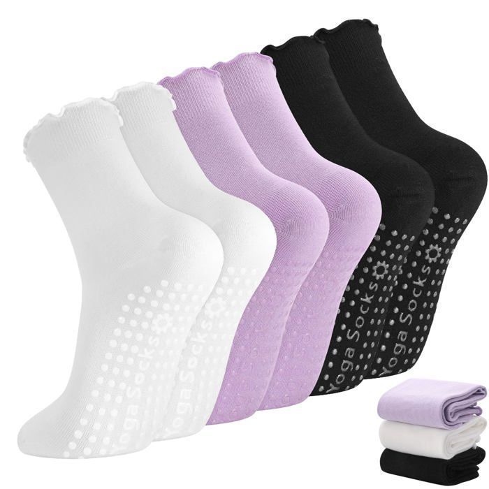 Chaussettes Pilates Reformer femme - 3 paires, antidérapantes - Convient pour trampoline, maison, hôpital