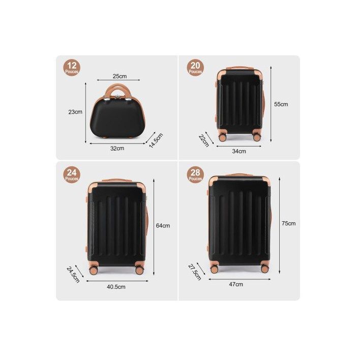 ALIGHTUP - Set di valigie da 4 pezzi | ABS | Valigia + Beauty case | Set di bagagli | Nero e marrone
