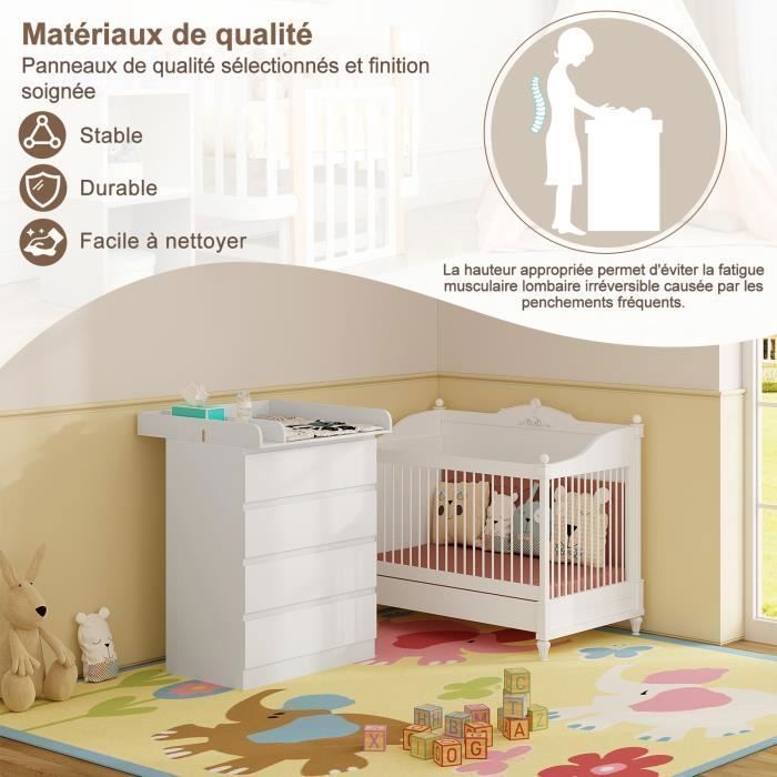 WOLTU Wickeltisch, Babywickelkommode mit 4 Schubladen, MDF und Holzwerkstoff, 80 x 75 x 109,2 cm, Weiß W0ETT0019
