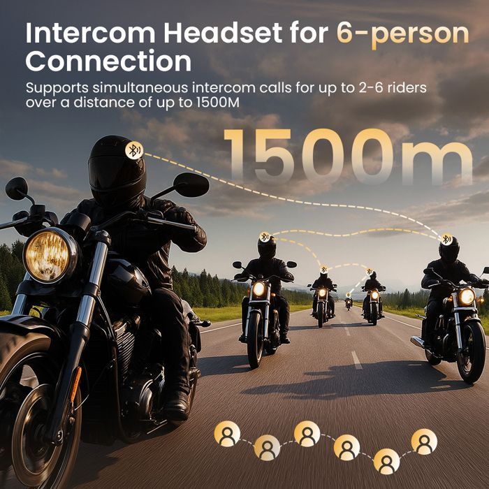 Kit de intercomunicador Bluetooth para casco de motocicleta GEARELEC con radio FM, resistente al agua IPX65 y respuesta automática.