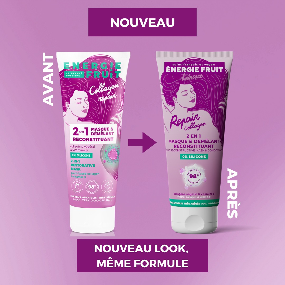 Energie Fruit masque 2 en 1 collagen repair sans silicone - cheveux tres abimes - collagene vegetal & vitamine b