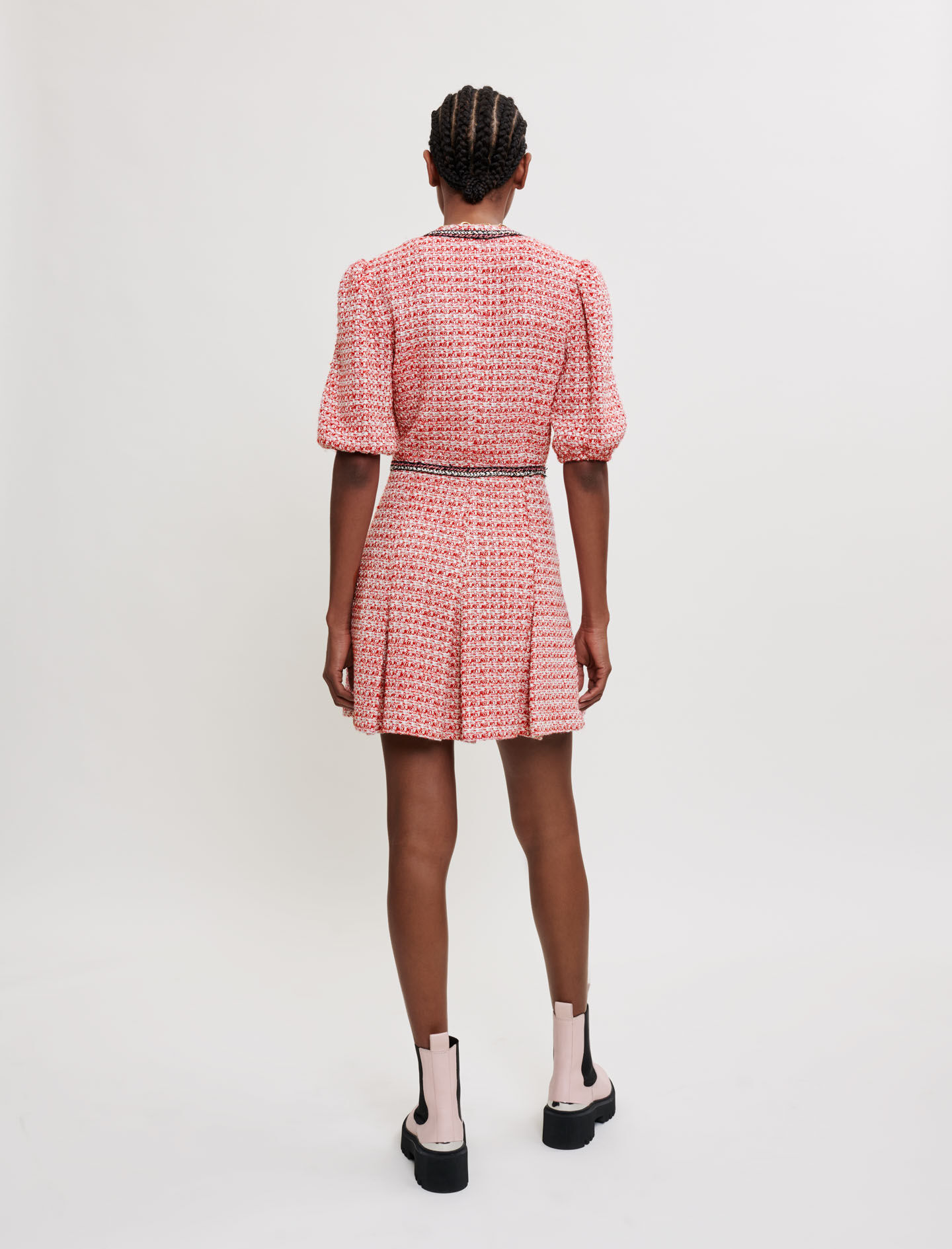 Tweedjurk met etnische vlecht - Roze / rood