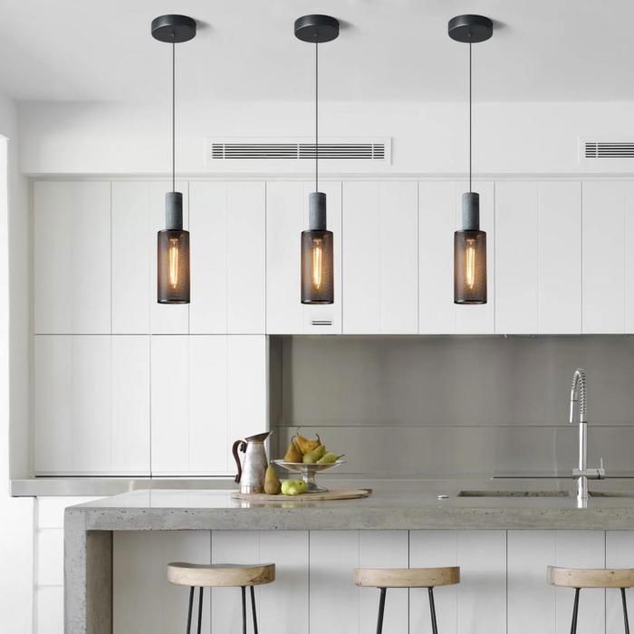 WOTTES Lustre Industriel Rétro En Maille Avec Abat-Jour En Fer Noir, Simple Moderne Nordique Suspension En Ciment, 10*35cm, 1pcs