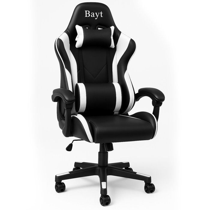 Bayt Ergonomic Gaming Chair - Adjustable Armrests - Adjustable Height - Reclining Backrest - Black & White