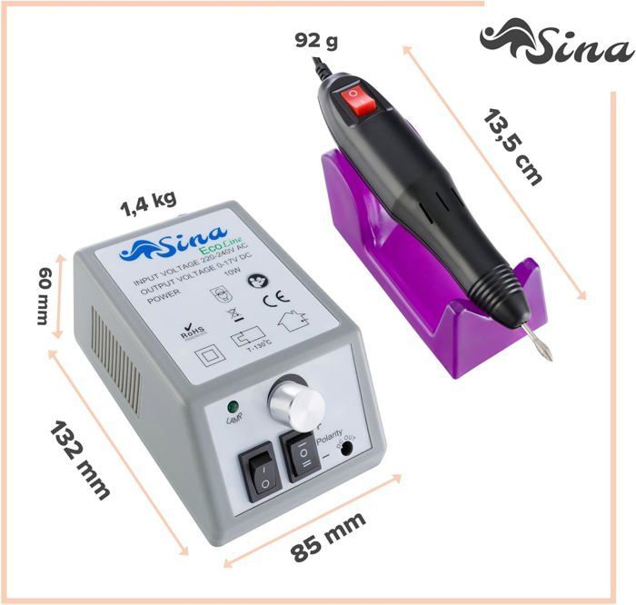 SINA Fraises à ongles électriques | ponceuse à ongles electrique | Lime à Ongles électrique | 100 manchons abrasifs | 20 000 tr/min