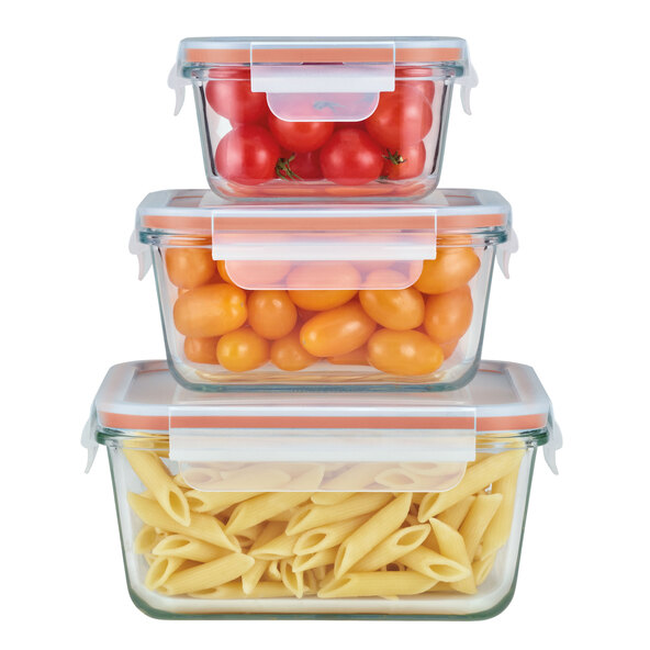 Set de recipiente din sticlă pentru depozitarea alimentelor, portocaliu