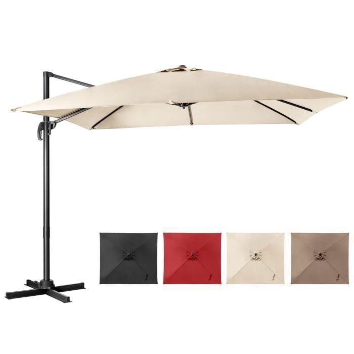 COSTWAY Parasol Déporté Inclinable 3x3M avec Base Croisée Rotation à 360°,Manivelle,8 Baleines,Event pour Jardin,Terrasse Beige
