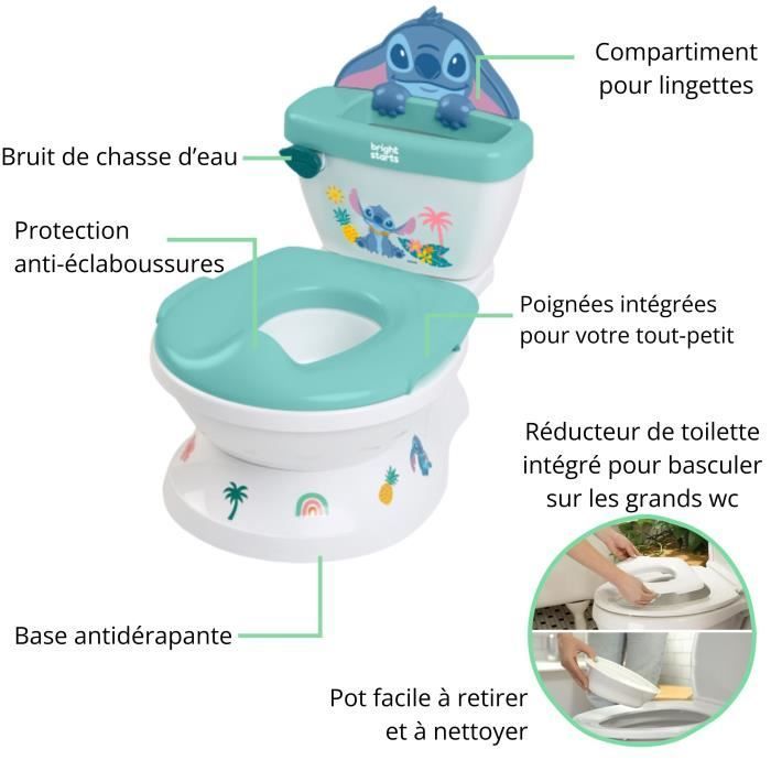 DISNEY BABY - STITCH - Mini toilette avec réducteur de lunette de toilette inclus, 2 en 1, Pot amovible facile à nettoyer