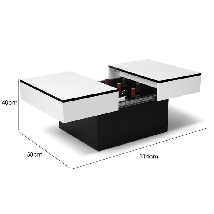 Mesa de centro - VOWNER - Escrivaninha extensível - com 2 espaços de armazenamento - Acabamento brilhante, 114 x 58 x 40 cm - Branca