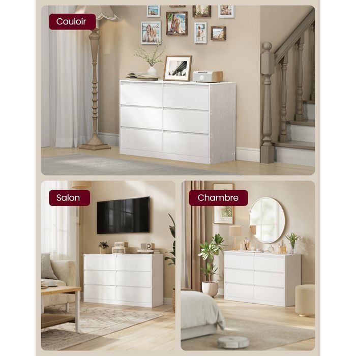VASAGLE Kailyn Collectie - Slaapkamerkast met 6 lades, opbergkast, kledingrek, 40 x 119,4 x 75 cm, Sneeuwwit