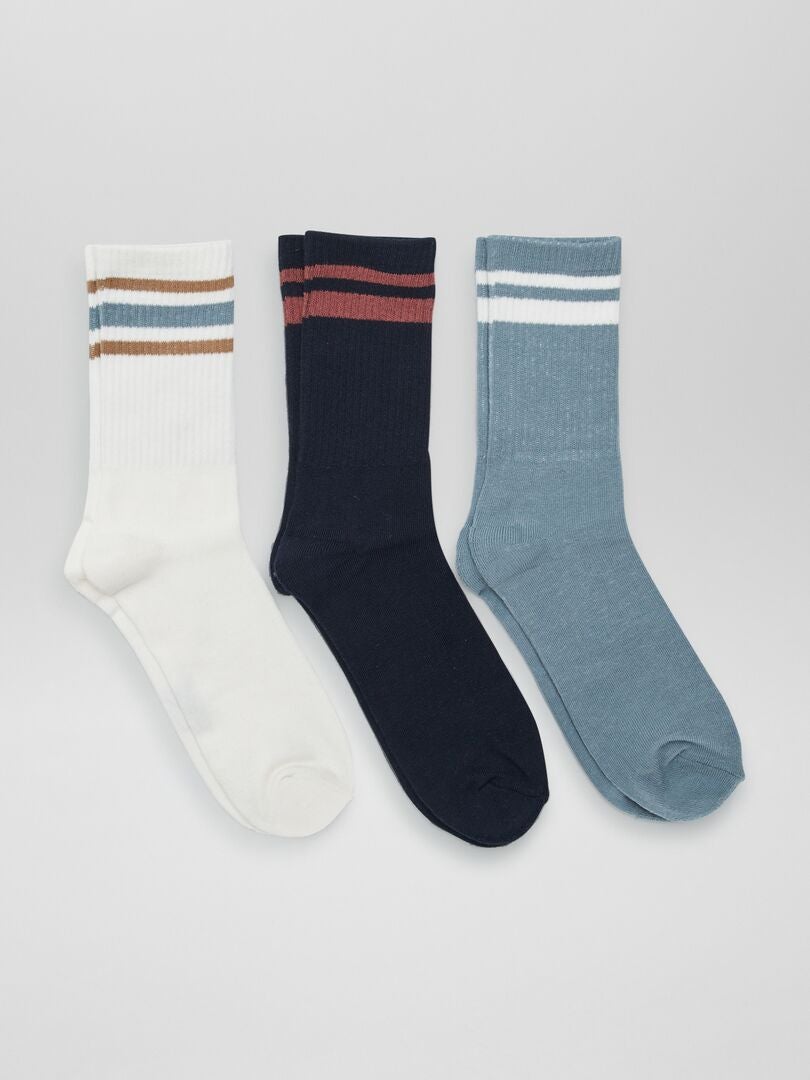 Set van 3 paar geribbelde sokken - BLAUW