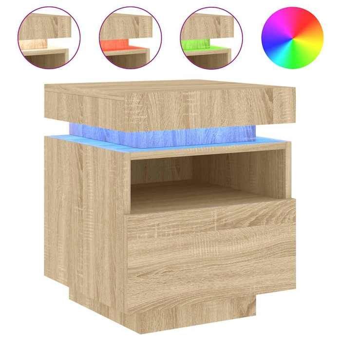 vidaXL Armoire de Chevet avec Lumières LED, Table de Chevet avec Rangement, Table de Nuit Chambre, Moderne, Chêne Sonoma 836788
