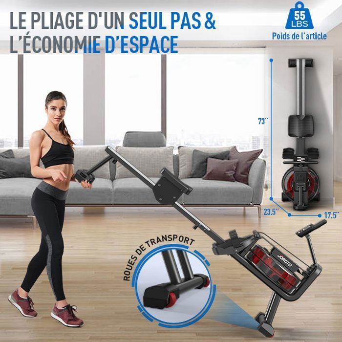 Vogatore ad acqua JOROTO MR23, serbatoio dell'acqua da 14 litri, 12 pale maggiorate con schermo LCD, supporto per telefono, Bluetooth e connessione app.
