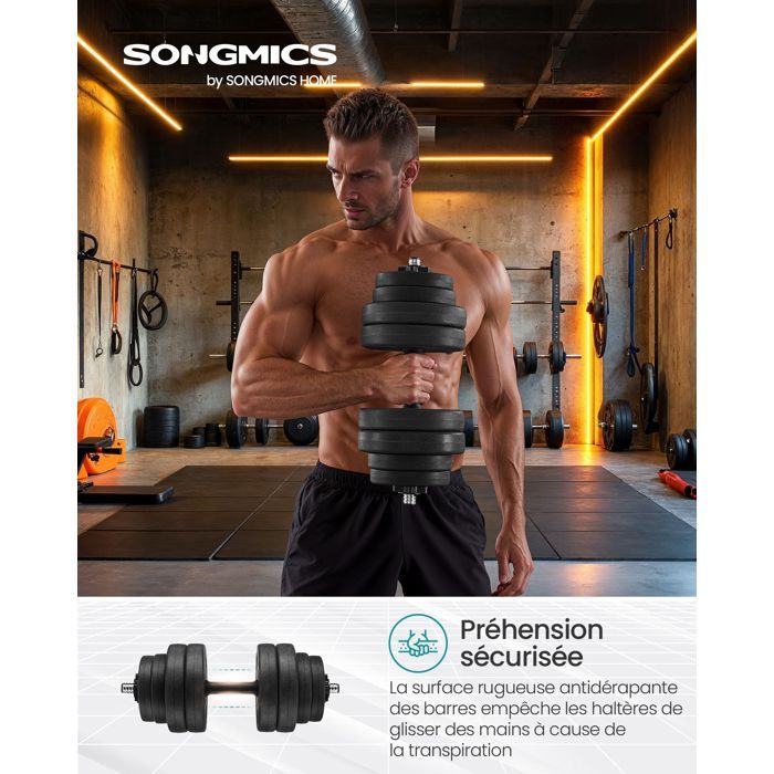 Mancuernas ajustables SONGMICS - 30 kg - Negras - Entrenamiento con pesas y levantamiento de pesas