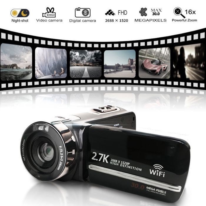 YONIS 2.7K 30MP Digital Camcorder with Wi-Fi Connectivity, Android/iOS App, Infrared Night Vision + 4GB SD Card