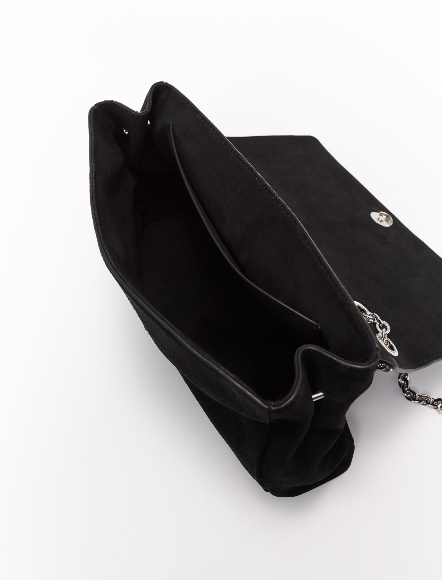 Suède schoudertas met ketting - Zwart
