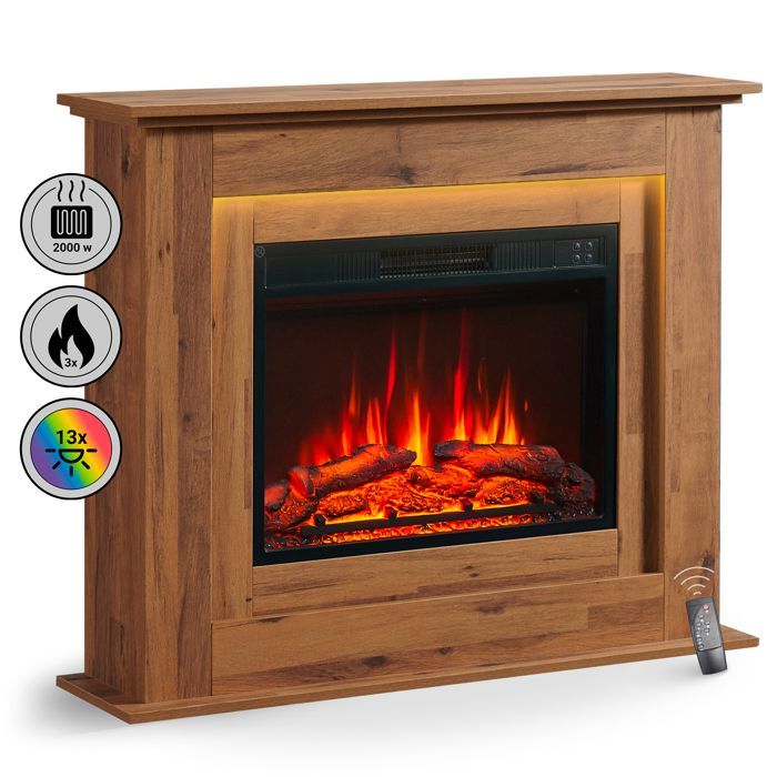Chimenea eléctrica BALDERIA Finn - Chimenea independiente, calefactor de 2000 W - Roble oscuro