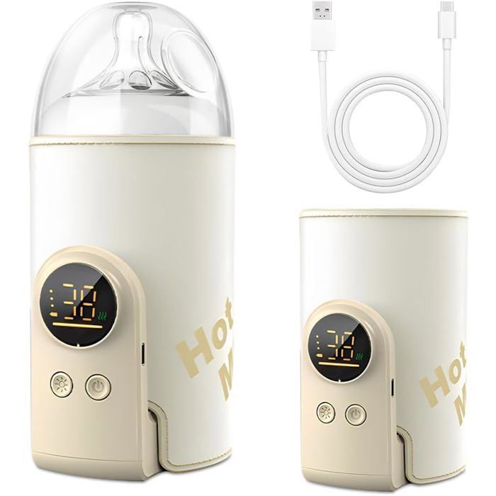 Calientabiberones portátil con pantalla LCD: 6 niveles, 8000 mAh, conexión USB inalámbrica para el hogar, exteriores y viajes.