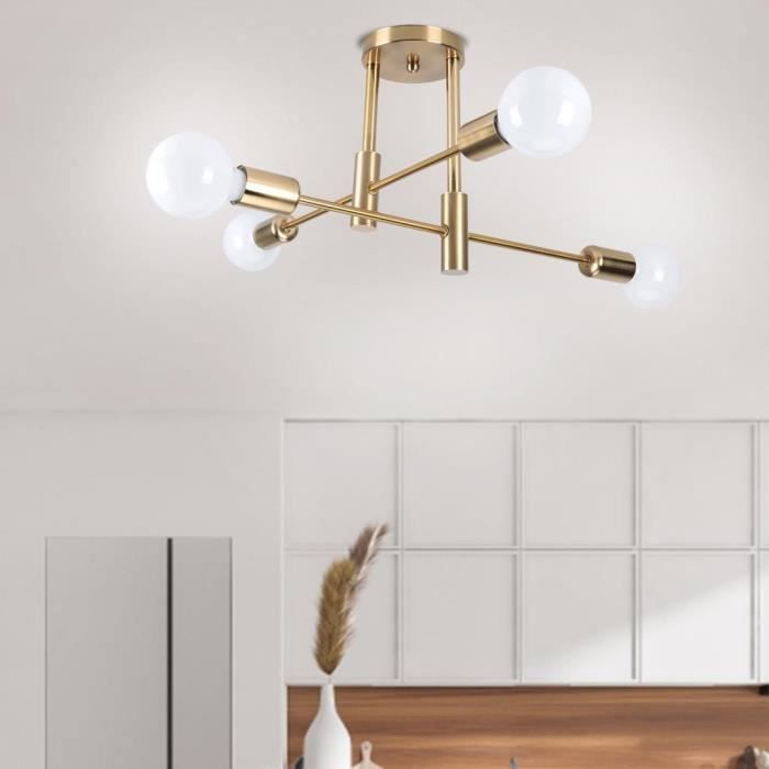 WOTTES Industriële Plafondlamp, 4 Lampen E27 Retro Vintage Metalen Plafondlamp, Moderne Koperen Woonkamer Kroonluchter