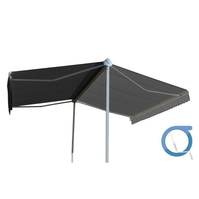 Store double pente manuel 6x2x3 m - Toile grise et structure blanche satinée - GARDEN OMBRAZUR