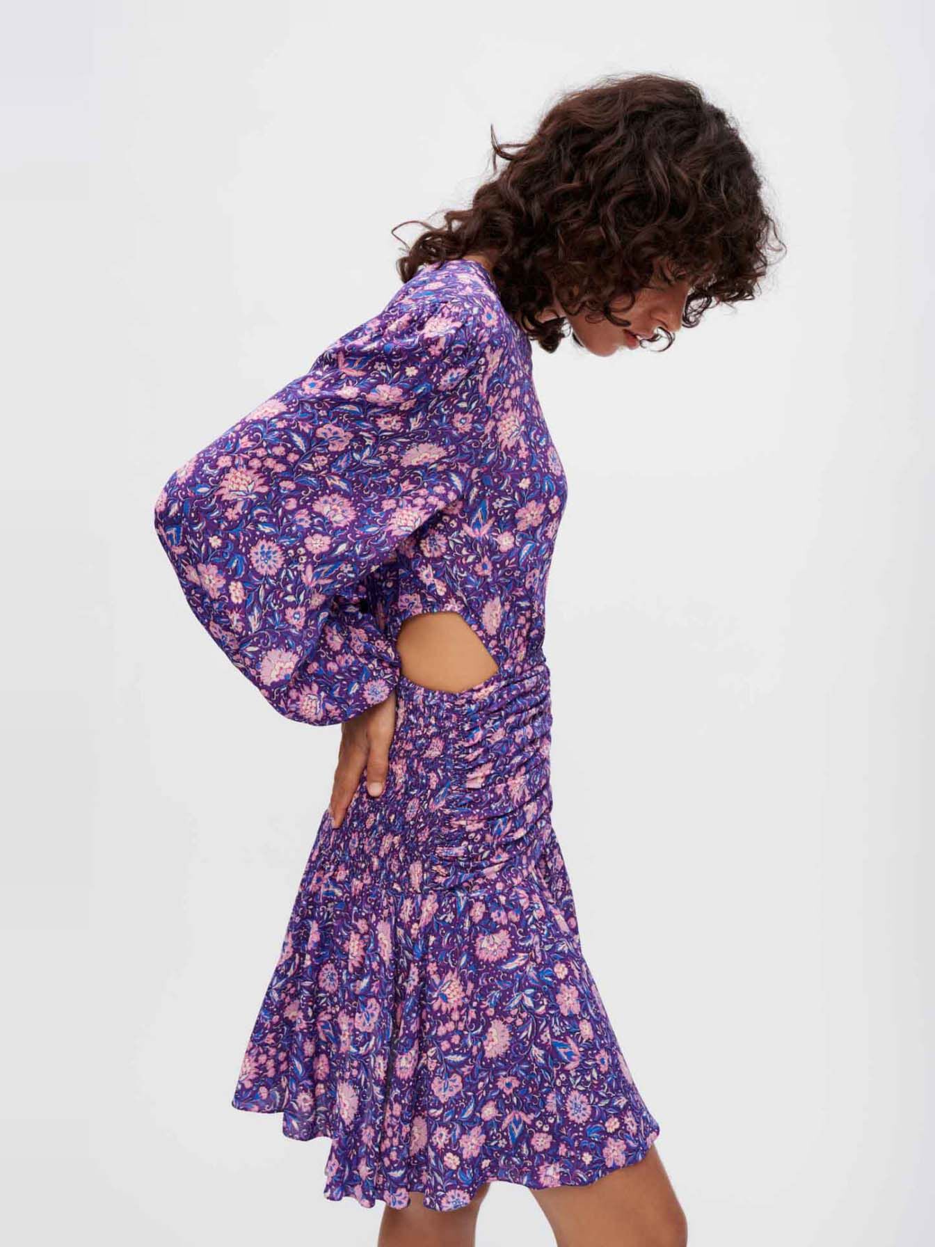 Viscose jurk met dahlia-print - Dahlia violet