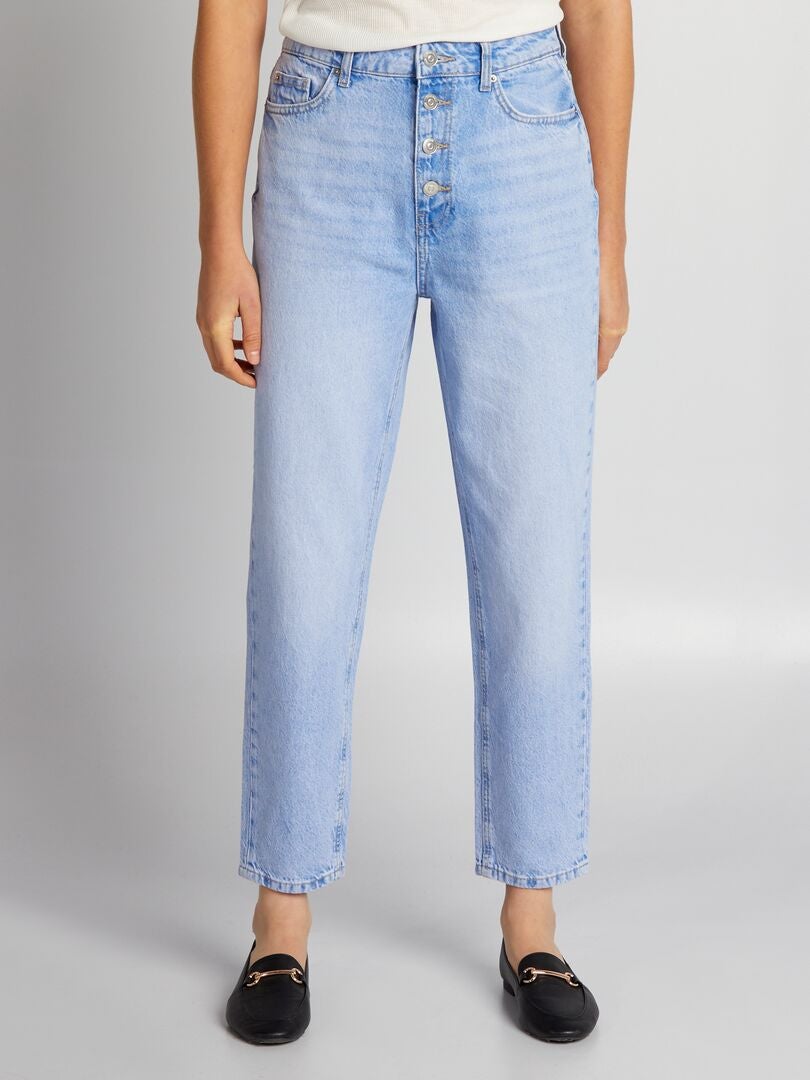 Calça jeans estilo mom com botões - AZUL