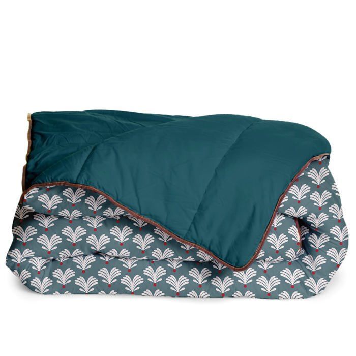Copripiumino Sully Warm Stampato 140x200cm per letto 90x190cm - Microfibra - 350g/m² - Prodotto in Francia - Blu Verde - BLEU CALIN