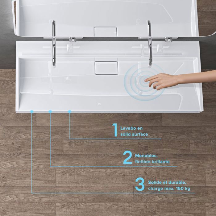 Lavabo mural Doporro con desagüe, lavabo de encimera blanco, 70x46x11cm, lavabo rectangular, no requiere perforación, Colossum19