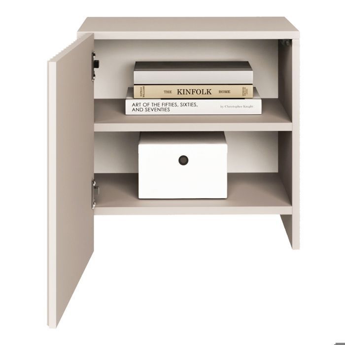Table de chevet 1 porte avec façade à lamelles rainurées – SUNDS – 50 cm – beige cachemire