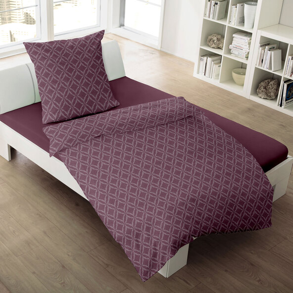 Jacquard flannel bed linen 135/200 + 80/80 cm, bordeaux graphic