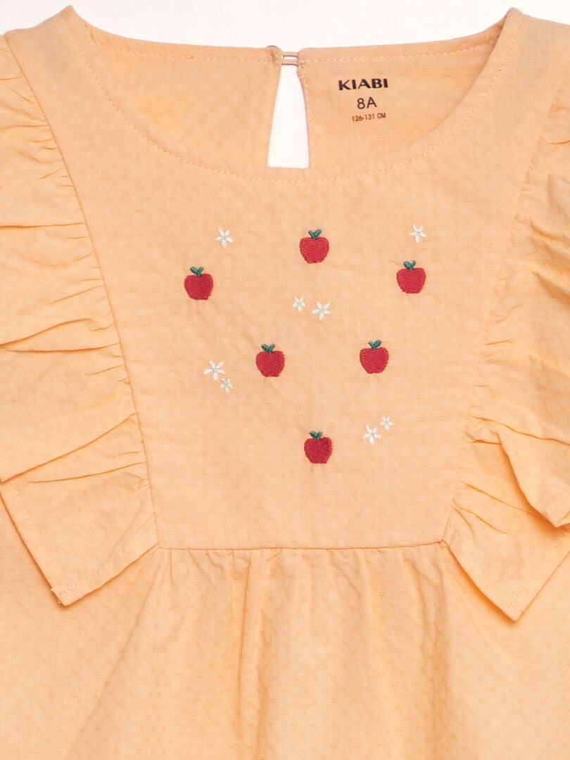 Blouse met ruches en 'fruit'-borduurwerk - ORANJE