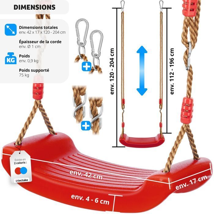 COLUMPIO - TECTAKE - SWIFTY con asiento antideslizante, regulable en altura y resistente a la intemperie, soporta hasta 75 kg - Rojo