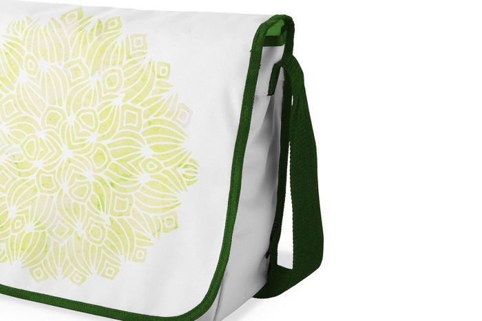 Besace enfant en coton vert imprimé - sac reporter mixte, bandoulière réglable