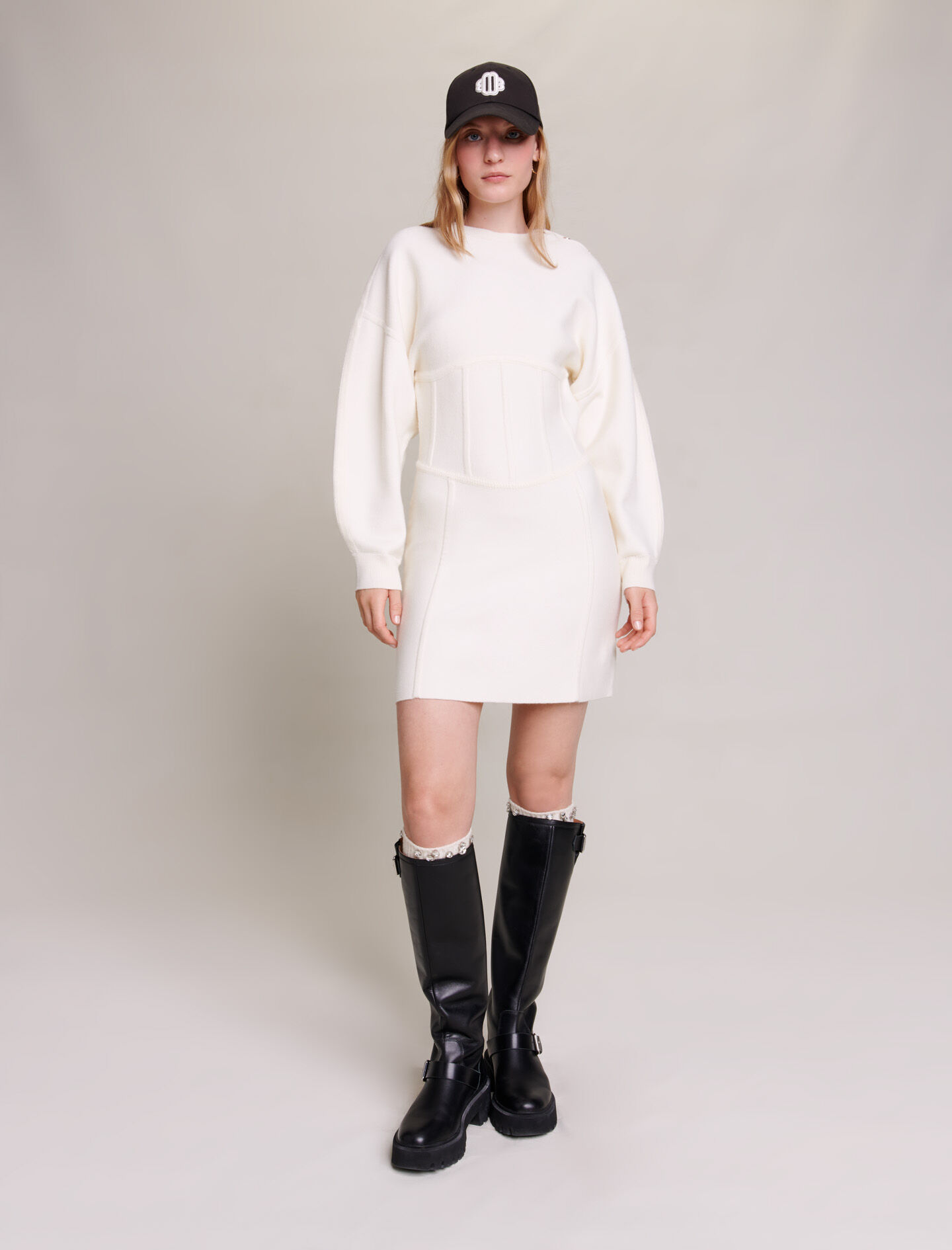 Jerseyjurk met korseteffect - Gebroken wit