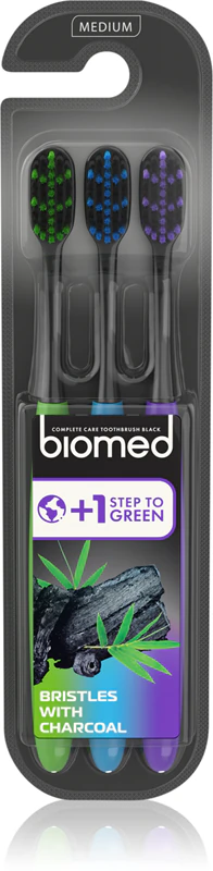 Escovas de dentes médias de carvão vegetal preto Biomed