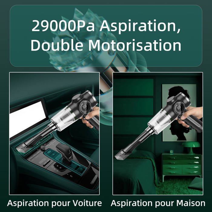 XVX 29000Pa 120W Aspirapolvere per auto senza fili - Potente aspirapolvere portatile ricaricabile con schermo LCD e batteria a lunga durata