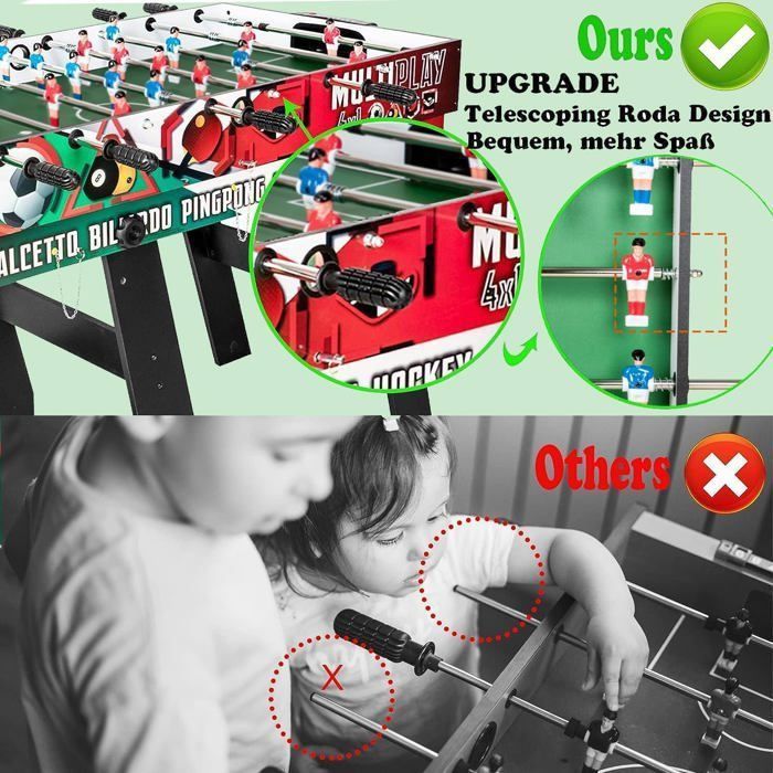 Baby Foot de Table,4 en 1 Table Multi-Jeux, Pliable + Perche Télescopique，Table de Billard, Table de Ping-Pong, Table de Hockey,4FT