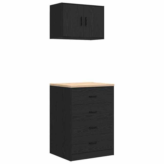 vidaXL Armoires de garage 2 pcs noir bois d'ingénierie 3328333