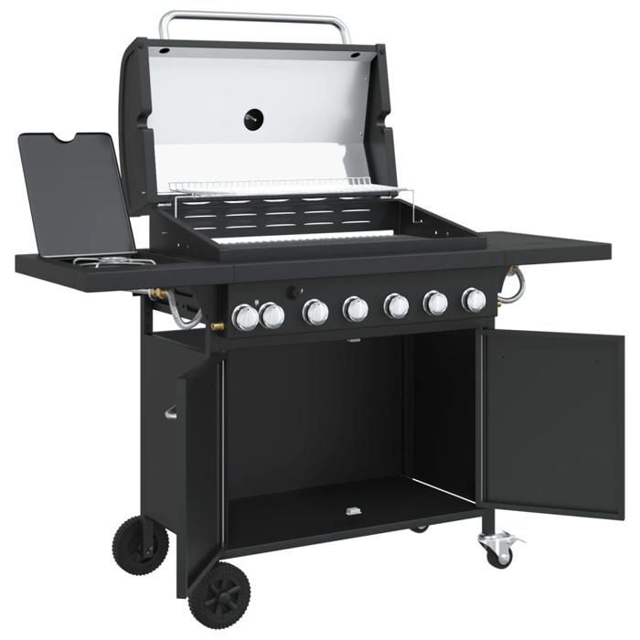 Barbacoa de gas - vidaXL - 7 quemadores - Negra - Acero revestido - Termómetro integrado