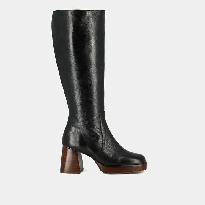 Bottes à plateformes  en cuir vielli noir taille mollet M