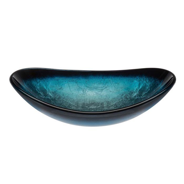 Mai & Mai Lavabo à Poser en Verre Lave-Mains Vasque Ovale à Poser Lavabo Bleu pour Salle de Bain WC d'Invités 53,5x35,5x16 cm Min08
