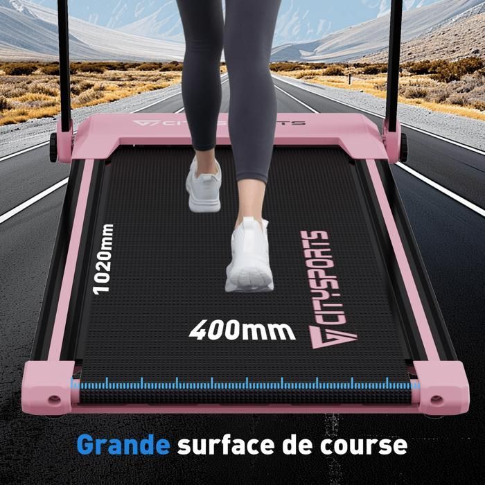 Foldable and Incline Treadmill 7.7%, Pink, APP, 1-12km/h. 1400w. Wheels for Moving.