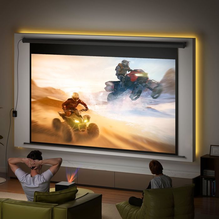 Pantalla de proyección - pantalla para proyector de vídeo - HOMCOM - 120 pulgadas 16:9 4K HD motorizada eléctrica para montaje en pared/techo - acero - blanco