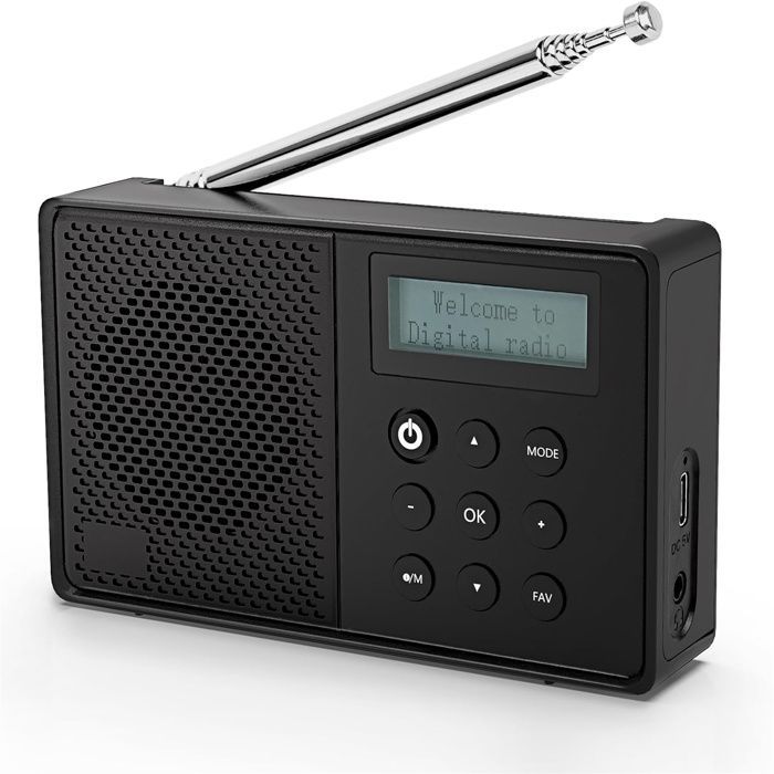 WOVTE Portable DAB+ Radio: Rechargeable FM digital radio with Bluetooth, mains or battery power, 40 presets