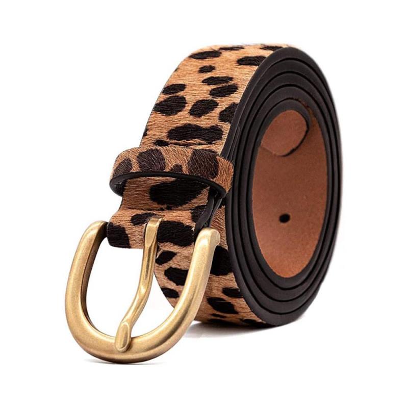 Ceinture femme imprimé léopard pour jeans, en cuir véritable avec boucle en alliage, par LOKLIK
