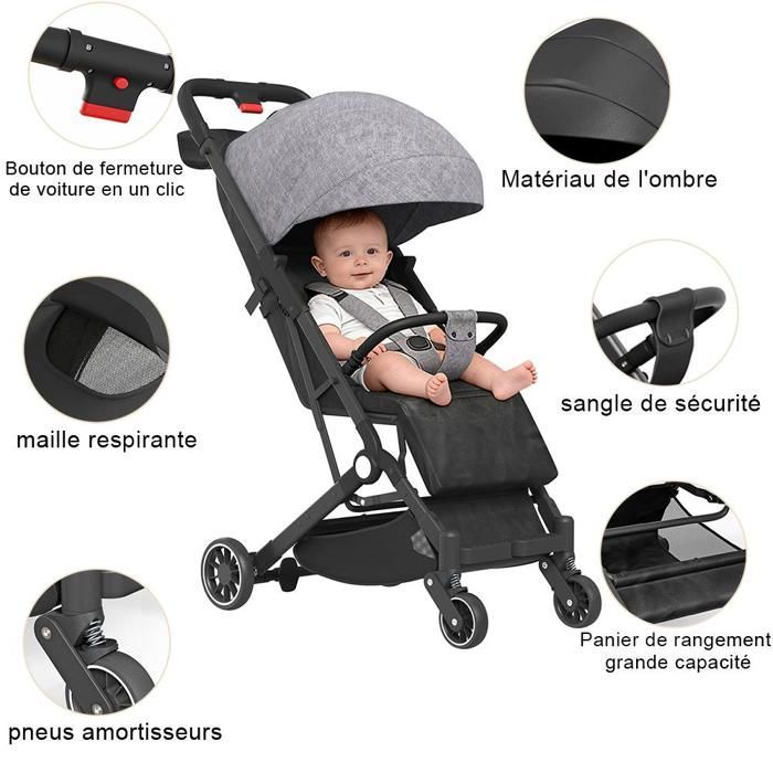 Cochecito combinado 2 en 1 MIPAN - Cochecito multiasiento gris - Plegable + reclinable - Cochecito compacto de 0 a 15 kg - Para niños