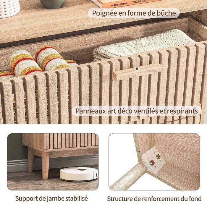 Cómoda de 4 cajones, mueble de almacenamiento para dormitorio, cómoda/armario de madera, 60x34x91 cm, estilo escandinavo moderno, color madera natural.